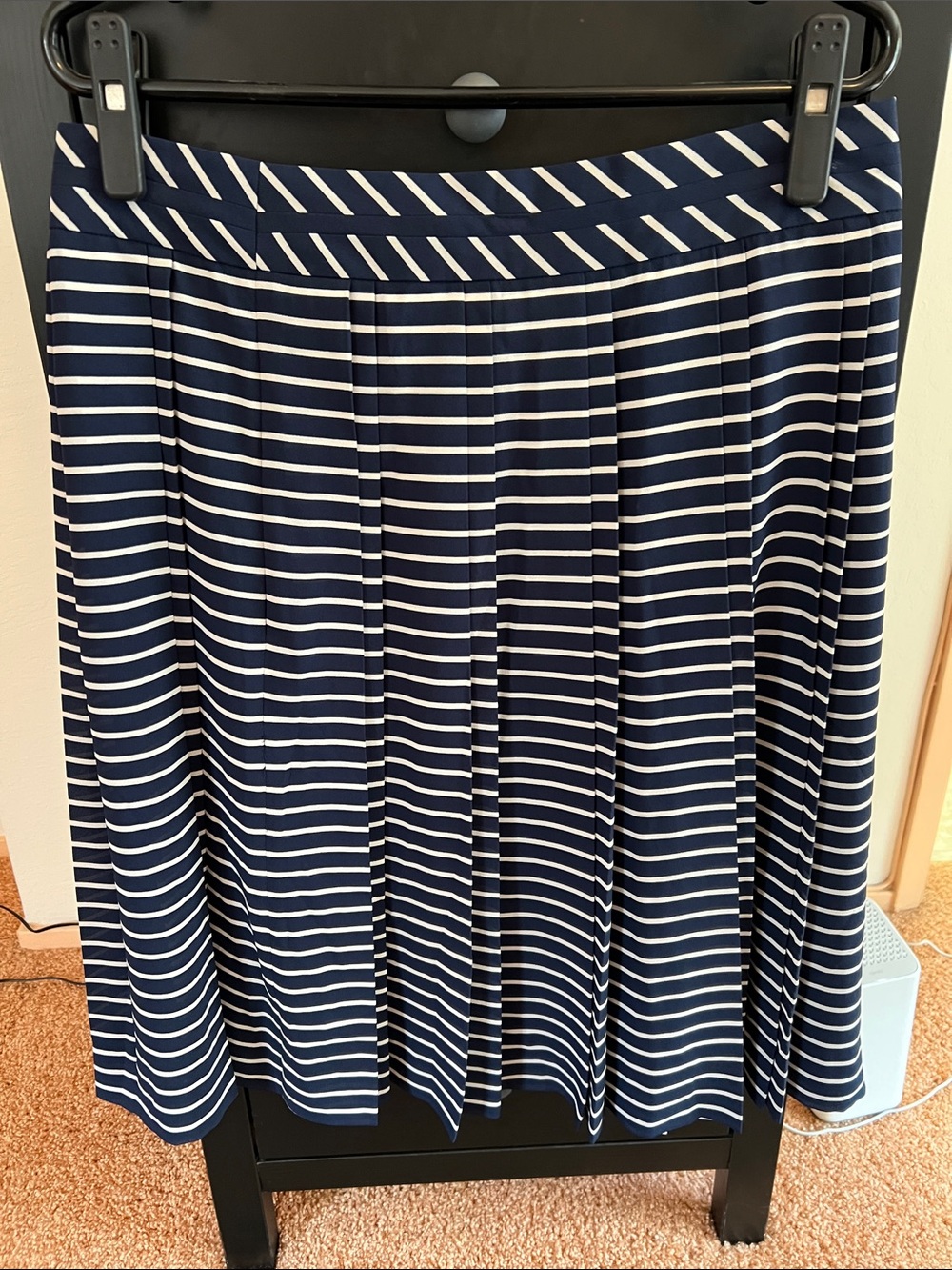J. Crew Navy and White Striped Pleated Skirt with pockets